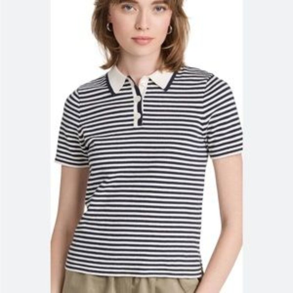 Alex Mill Carly Polo in Stripe Navy/White Sz L